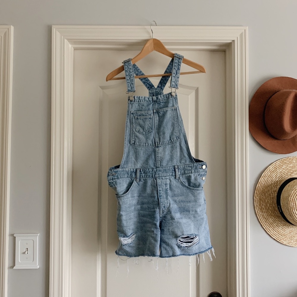 Denim overall shorts
